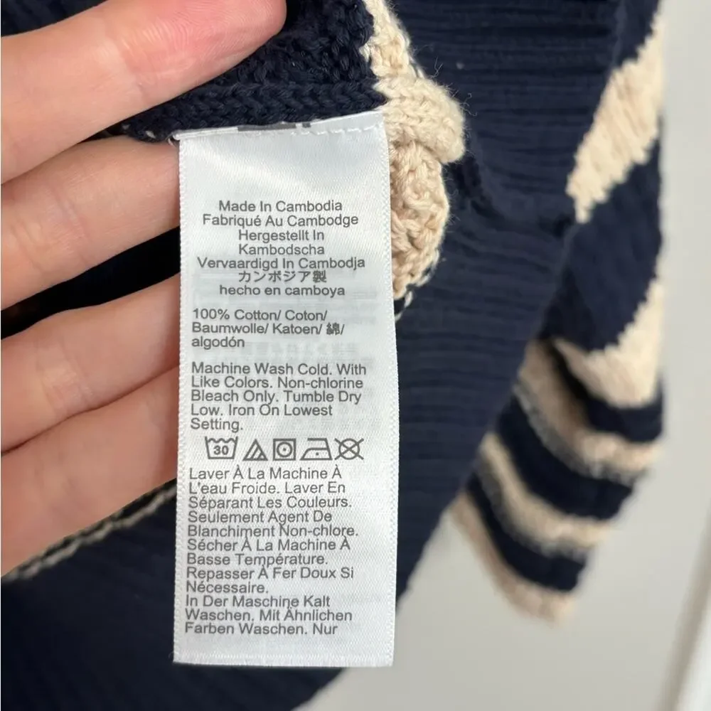 NWT J. Crew Textured Crewneck Pullover Sweater in Navy and Ivory Stripe - M - Picture 6 of 8